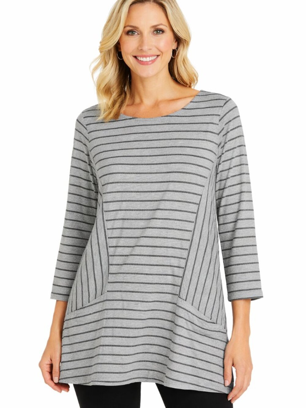 Habitat Blouse Women's Medium Tunic Stripes Casual Gray Black